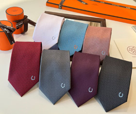 Hermès Classic Horseshoe Buckle Jacquard Silk Tie-6589  